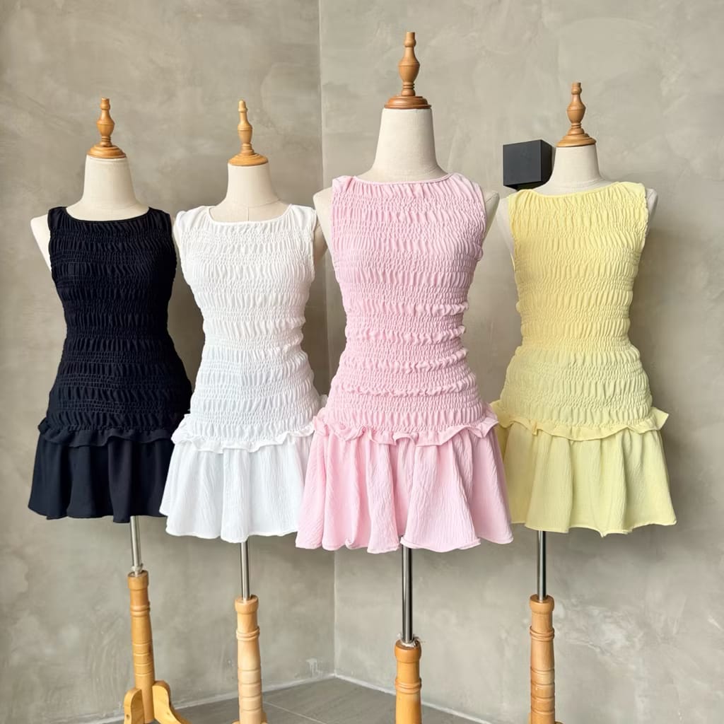 Smocked Sleeveless Ruffle Mini Dress