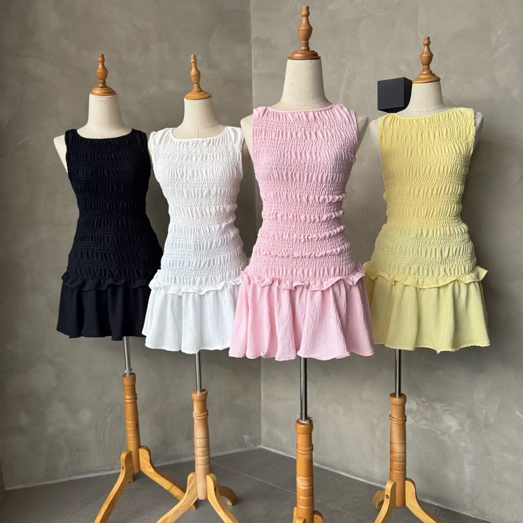 Smocked Sleeveless Ruffle Mini Dress