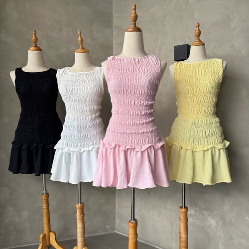 Smocked Sleeveless Ruffle Mini Dress