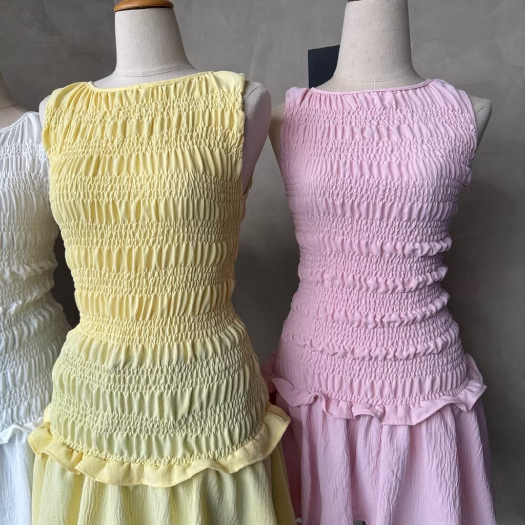 Smocked Sleeveless Ruffle Mini Dress