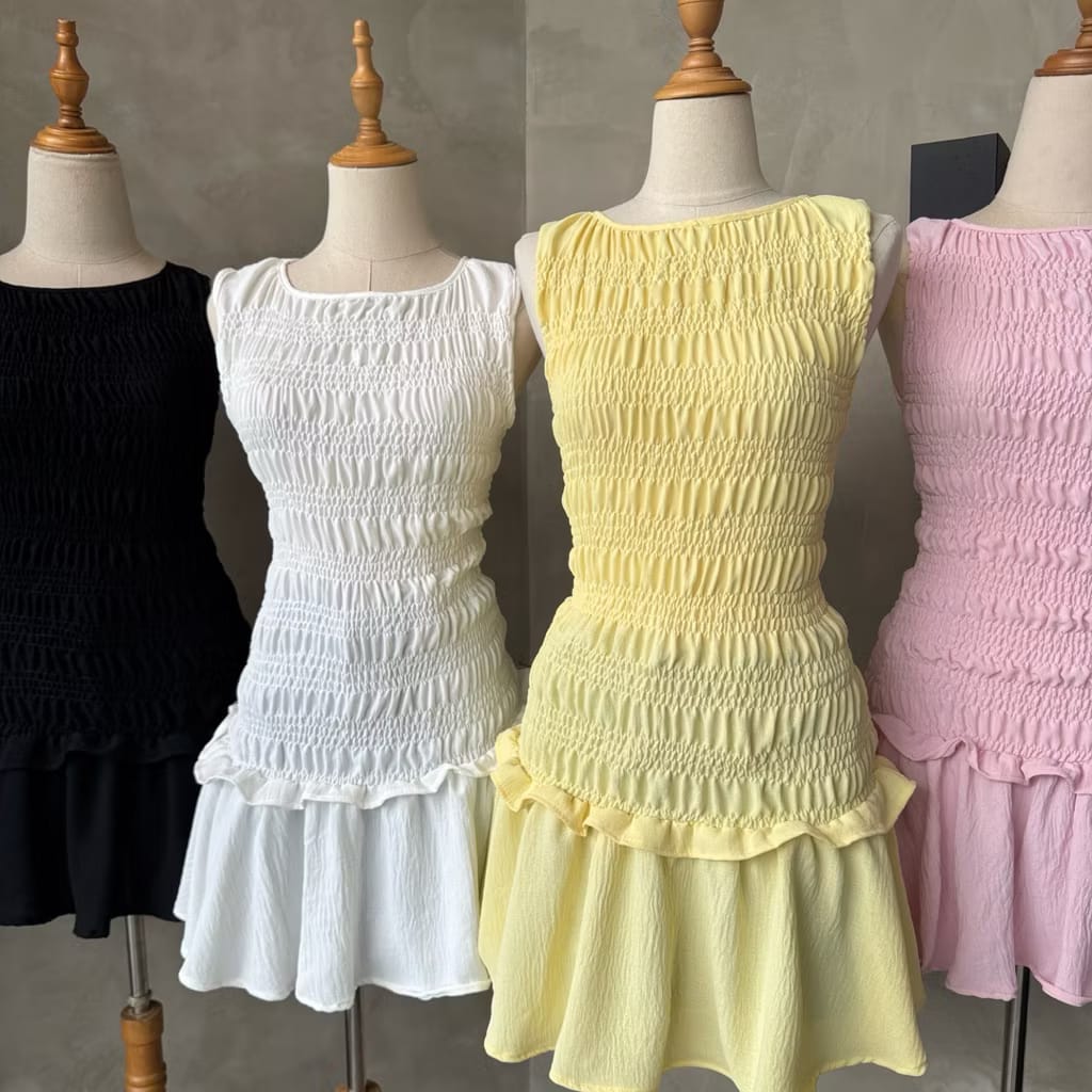 Smocked Sleeveless Ruffle Mini Dress